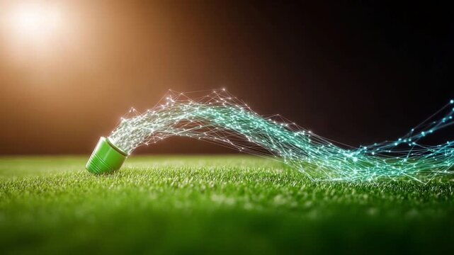 Refreshing Burst: A vibrant green bucket spills forth a stream of refreshing water. This creative display of liquid dynamics sparkles on the grass