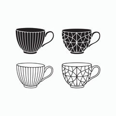 Coffee Cup Tea Mug Pattern Geometric Decorative Minimal Design Vector Illustration