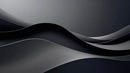 Dark abstract minimalism with flowing waves of jet black and matte charcoal grey, a blend of subtle gradients, subtle diagonal lines