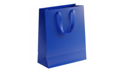 Blue shopping bag isolated on transparent background, perfect for retail concepts