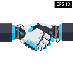 Robot and Human Handshake in Business Environment, Digital Illustration