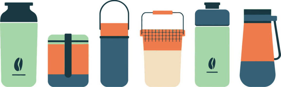 Insulated coffee containers tumblers vector illustration