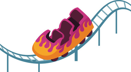 Roller Coaster Ride with Flames on White Background untitled