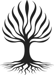 Stylized tree of life silhouette with prominent roots vector illustration