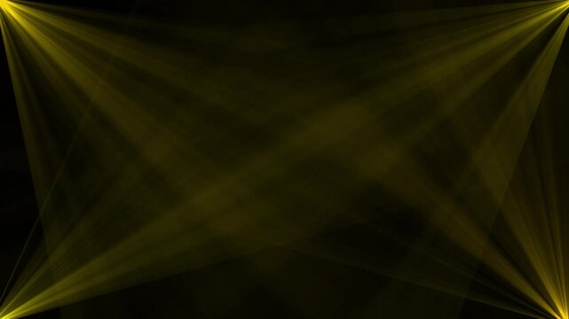 Four side yellow light beams animation. overlays or flare glow array isolated on black background. High-quality stock footage of light rays. 4k video. 