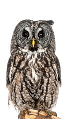 Obraz premium Close-up of an owl, gray and brown plumage, perched