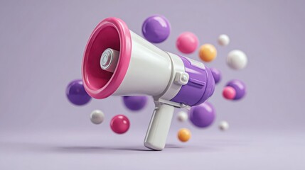Megaphone surrounded by colorful balloons illustrating the concept of communication and celebration in marketing campaigns