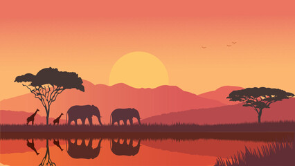 Wild Beauty of Africa Silhouettes Beneath a Crimson Sunset