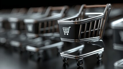 Shopping cart positioned amongst a row of chairs illustrating the concept of commerce and retail environments in design