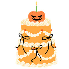 Halloween Cake with Pumpkin Decoration Illustration