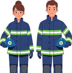Naklejka premium Firefighters illustration cartoon characters emergency team