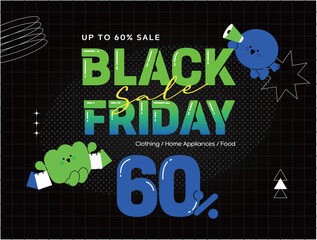 검정 블랙프라이데이 캐릭터 일러스트 할인 홍보