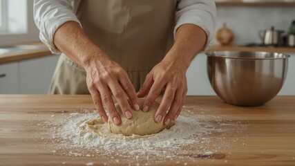 close up of woman's hands making bread dough
