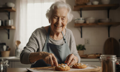 Joyful Grandmother Baking Sweet Treats in a Cozy Kitchen