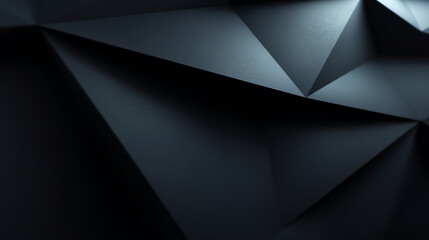 Dark geometric shapes form sharp, overlapping triangular facets with subtle gradients and shadows, creating a sleek, abstract, and modern low-poly design