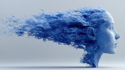 Woman with flowing blue hair against a soft background capturing the essence of adaptive identity network evolution