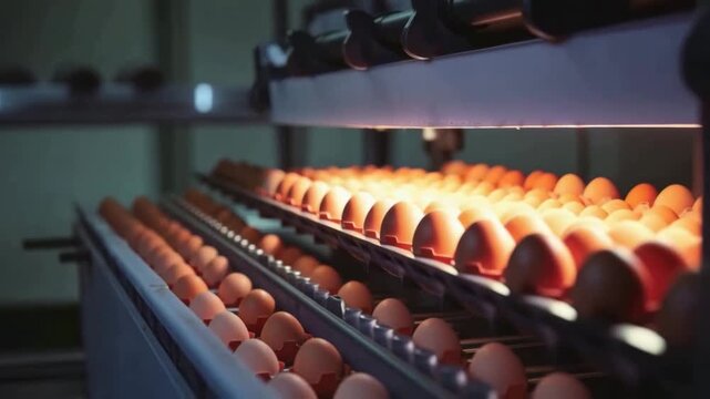 Egg processing factory with conveyor line