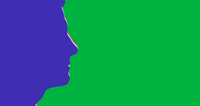 Blue human face icon with copy space on transparent background