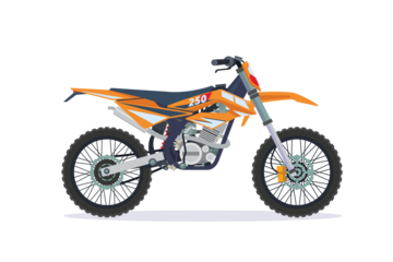 Orange and White Pixel Art Motocross Bike With Black Wheels On Transparent Background In Vector Graphic Art