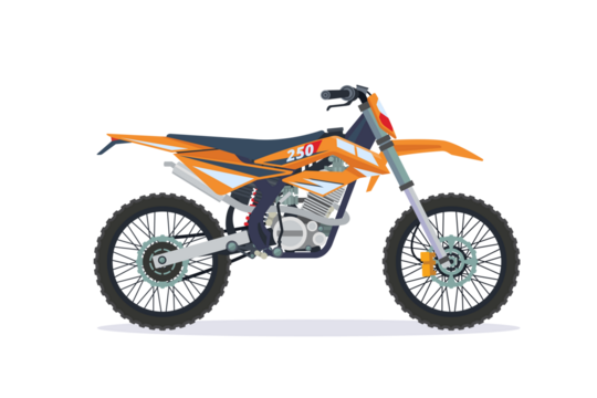 Orange and White Pixel Art Motocross Bike With Black Wheels On Transparent Background In Vector Graphic Art