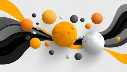 Abstract Spheres with Wavy Lines on a White Background with Dots Decoration