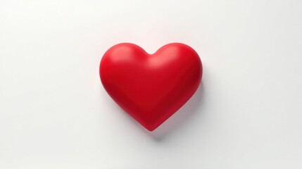 Fototapeta premium A single, vibrant red heart shape rests gently on a pristine white background, symbolizing affection and simple elegance.