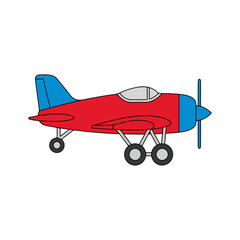 Fototapeta premium Playful Red and Blue Cartoon Propeller Airplane Isolated