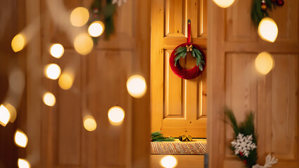 Warm bokeh Christmas decorations in soft focus providing clean horizontal space for text and product placement