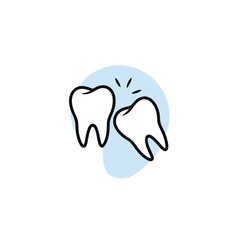 Wisdom tooth. The tooth is growing at an angle, under the surface, linear icon. Malocclusion. Wisdom tooth problem. Contour symbol. Vector isolated outline drawing.

