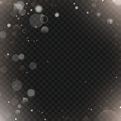 Elegant sparkling white and silver bokeh lights frame overlay. Vector illustration