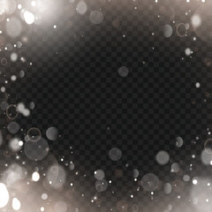 Elegant sparkling white and silver bokeh lights frame overlay. Vector illustration