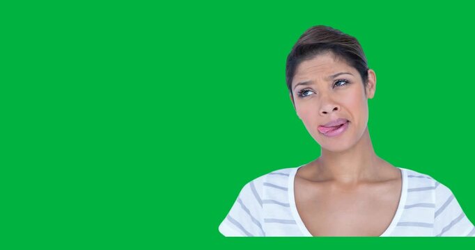 African american woman with tongue out against copy space on transparent background