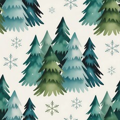 Obraz premium Watercolor christmas trees and snowflakes seamless pattern for festive winter holiday designs