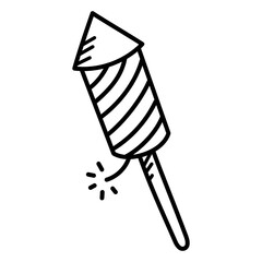 Outlined Black and White Fireworks Rocket Ready to Launch on a Transparent Background