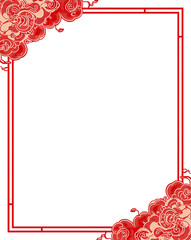 Red floral border with white and red lines on black background isolated on a transparent background