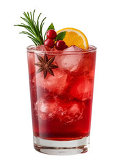 Red Cranberry Cocktail with Orange Slice and Star Anise isolated on a transparent background