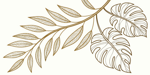 Fototapeta premium Elegant Branch With Delicate Leaves and Monstera Foliage Outline Design
