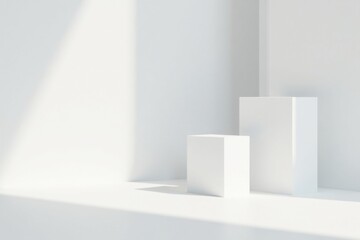 Clean Minimalist Product Display with Sunlight Illumination and White Cubes