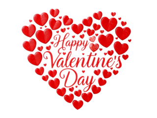 Red hearts forming a large heart with text isolated on a transparent background love 1