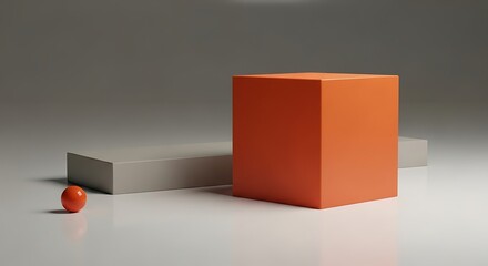Minimalist Still Life with Orange Cube and Small Sphere.