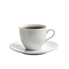 Fototapeta premium Coffee cup on saucer with dark liquid against black background