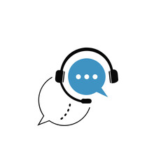 Fototapeta premium Customer support. Support Icon can be used for company, logo, and others.Headphones with microphone with speech bubble chat icon, Customer consultation service online.