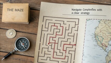Detailed map of a labyrinth showing a clear red solution path
