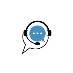 Customer support. Support Icon can be used for company, logo, and others.Headphones with microphone with speech bubble chat icon, Customer consultation service online.


