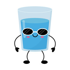 Funny kawaii glass of water with sunglasses
