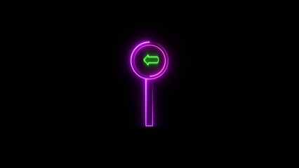 Sign post icon Simple outline logo. Neon signpost road sign icon image. Neon road traffic sign icon illustration on black background.