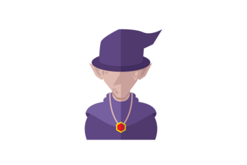 Pixel Art of a Wizard Character with Purple Hat and Robe Isolated on Transparent Background
