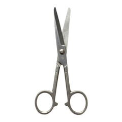 Open metal scissors isolated on white background for crafting, medical, or office use
