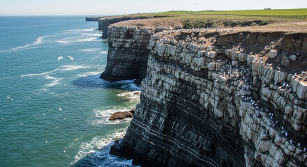 A scenic view of the rugged california coastline featuring steep cliffs overlooking the ocean, showcasing the natural beauty of the pacific coast on a sunny day