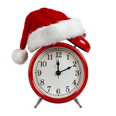 Alarm clock wearing Santa hat isolated transparent PNG
